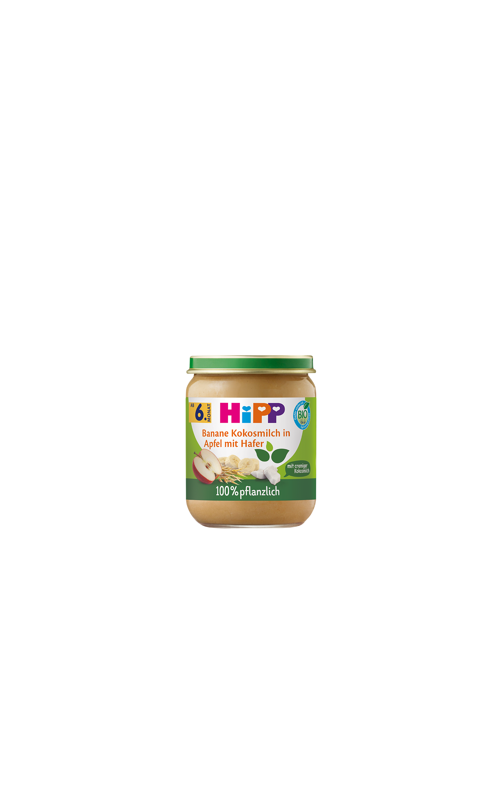 HiPP Bio-Gläschen Banane Kokosmilch in Apfel mit Hafer für Babys ab dem 6. Monat