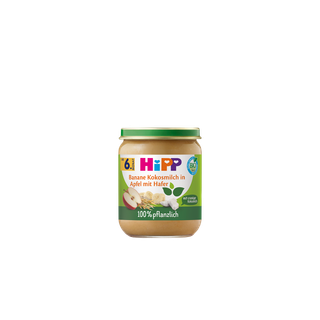 HiPP Bio-Gläschen Banane Kokosmilch in Apfel mit Hafer für Babys ab dem 6. Monat