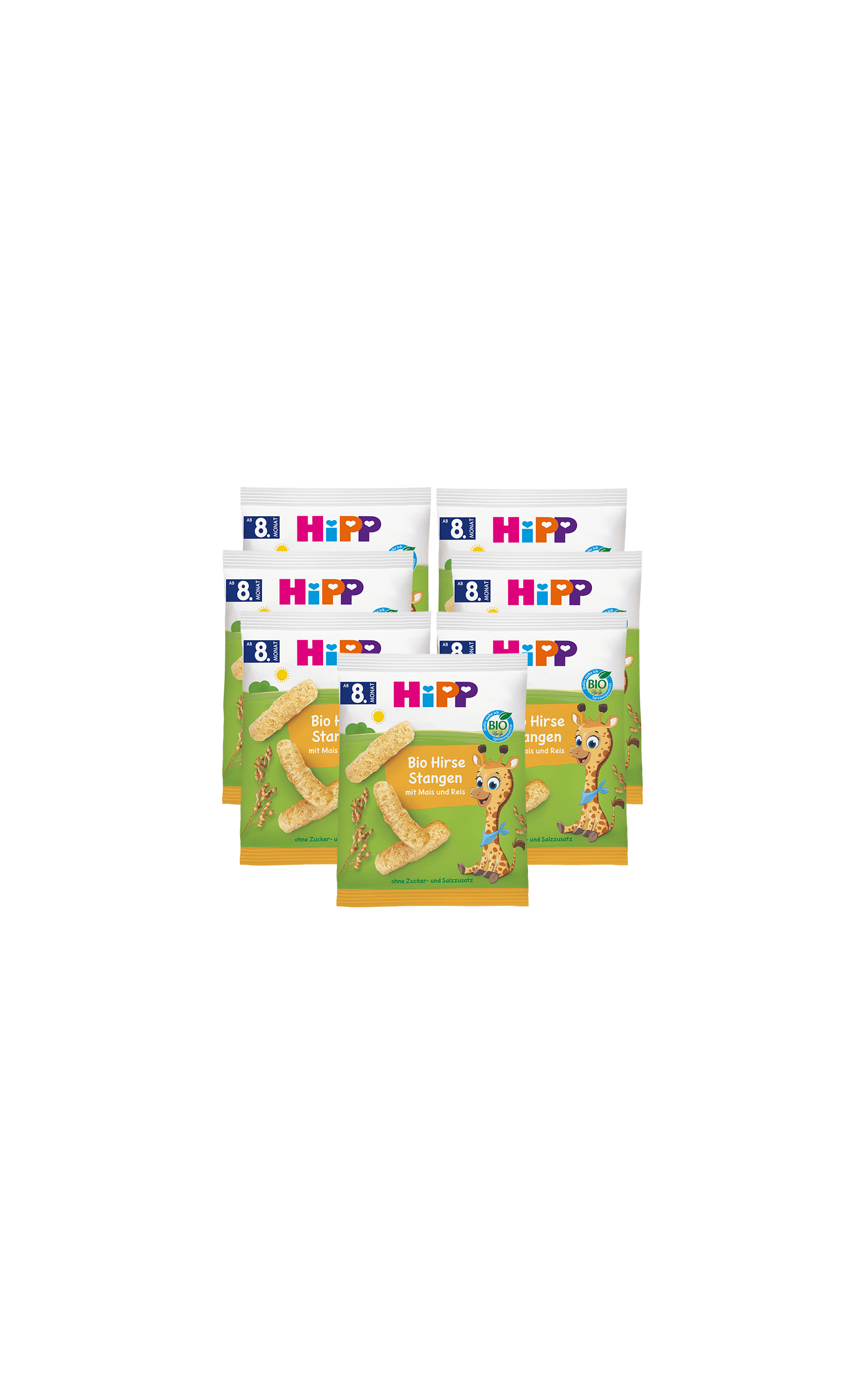 7er Pack HiPP Bio Hirse Stangen Snack für Babys ab 8 Monaten, milde Knabberstangen aus Hirse, Mais und Reis