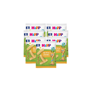 7er Pack HiPP Bio Hirse Stangen Snack für Babys ab 8 Monaten, milde Knabberstangen aus Hirse, Mais und Reis