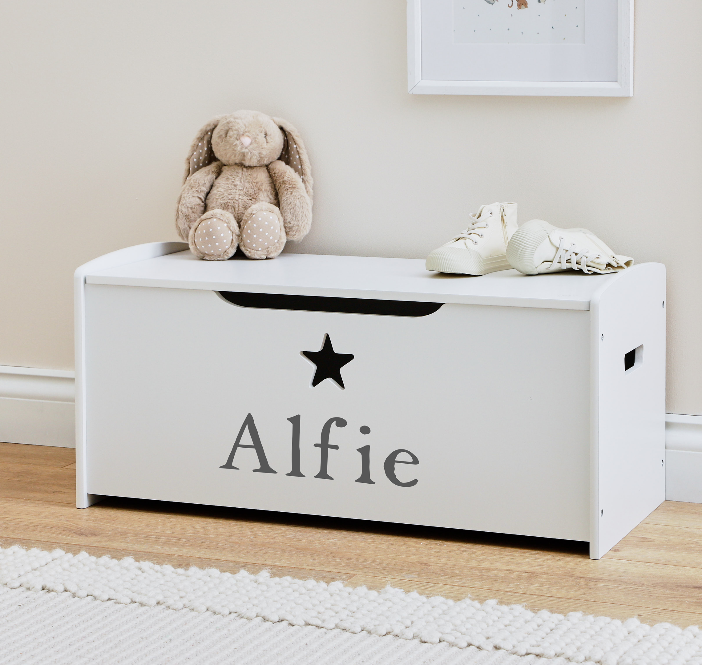 Personalised Large White Star Design Toy Box