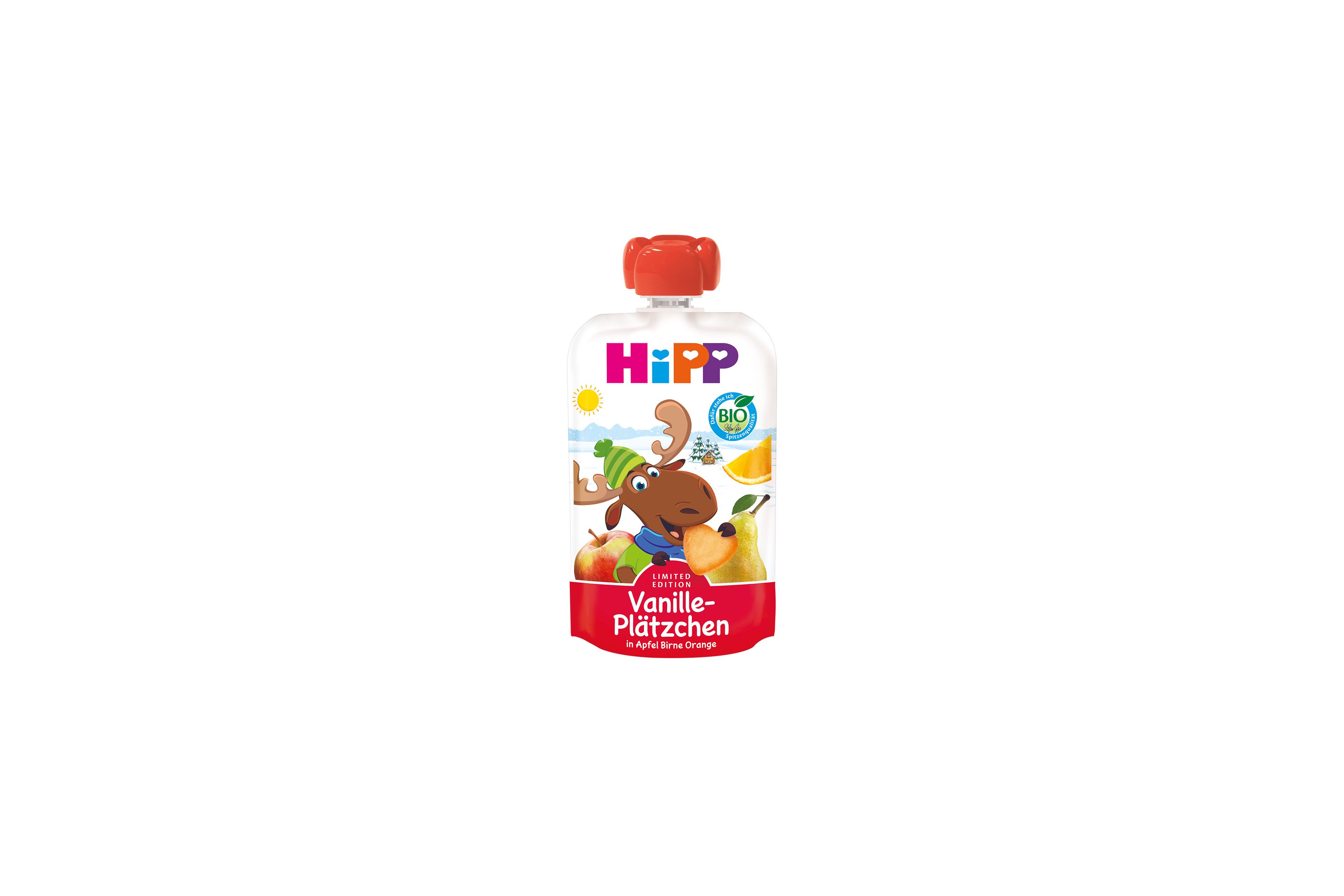 HiPP Bio-Quetschbeutel Vanille-Plätzchen in Apfel, Birne und Orange, Limited Edition