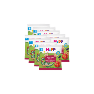 9er-Pack HiPP Bio Urkorn Dinos Knabbersnack für Kleinkinder, Cranberry-Johannisbeere mit Urgetreide