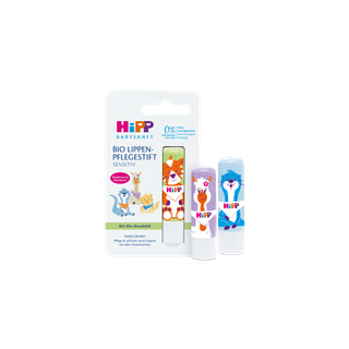 HiPP Babysanft Bio Lippen-Pflegestift sensitiv mit bunten Tiermotiven für Kinder, parfumfrei mit Bio-Mandelöl