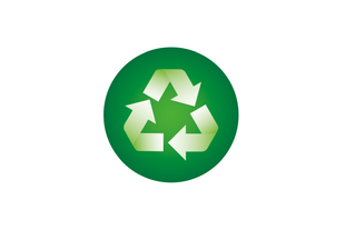 Grünes Piktogramm mit weißem Recycling-Symbol aus drei Pfeilen, die einen Kreis bilden