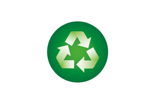Grünes Piktogramm mit weißem Recycling-Symbol aus drei Pfeilen, die einen Kreis bilden