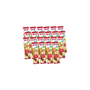 22er Pack HiPP Bio Leoparden-Riegel für Kinder mit Banane und Beeren auf schwarzem Hintergrund