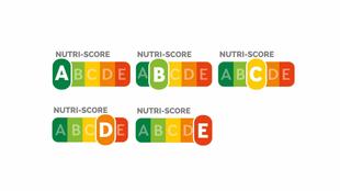 Ein buntes Spektrum mit Buchstaben von A bis E, die jeweils einem anderen Nutri-Score entsprechen.