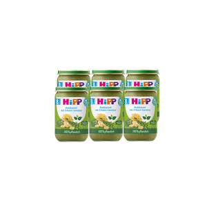 Sechserpack HiPP Bio-Gläschen Makkaroni mit Erbsen-Gemüse, 100 % pflanzlich, für Babys ab dem 8. Monat