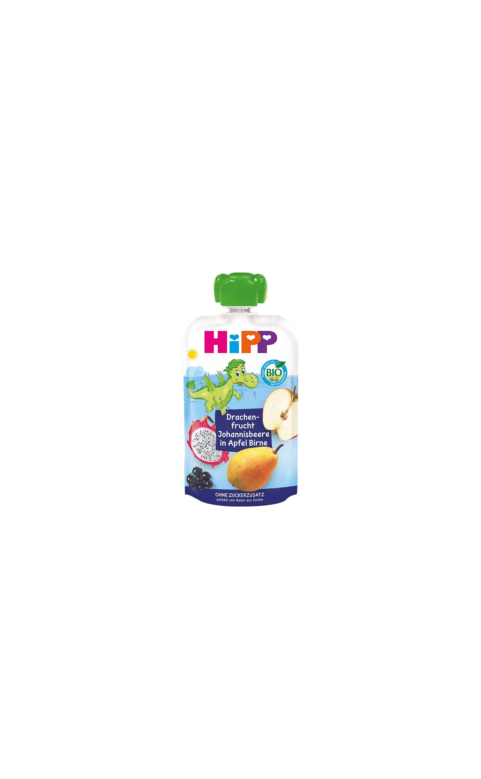 HiPP Bio-Quetschbeutel Drachenfrucht Johannisbeere in Apfel Birne für Kinder ab 1 Jahr, Fruchtpüree ohne Zuckerzusatz