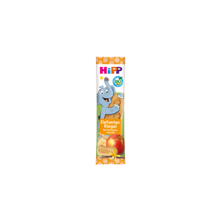 HiPP Elefant Müesli Riegel Butterkeks in Apfel-Vanille in bunter Kinderverpackung mit Elefantenmotiv auf weißem Hintergrund