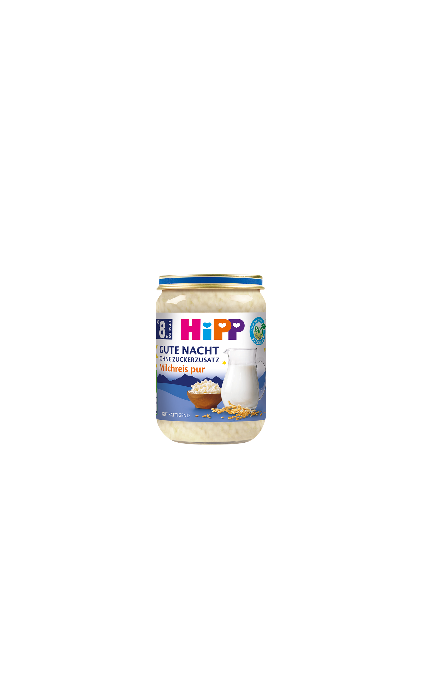 HiPP Gute Nacht Milchreis pur Bio-Abendbrei im 190g-Gläschen für Babys ab 8 Monaten