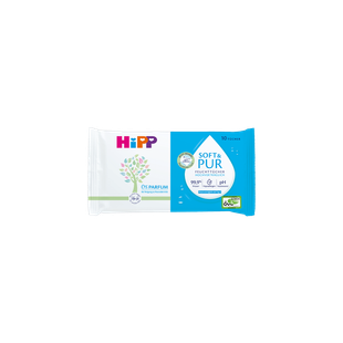 HiPP Soft & Pur Baby-Feuchttücher, 10 Stück, parfumfrei und besonders hautverträglich in handlicher Probierpackung