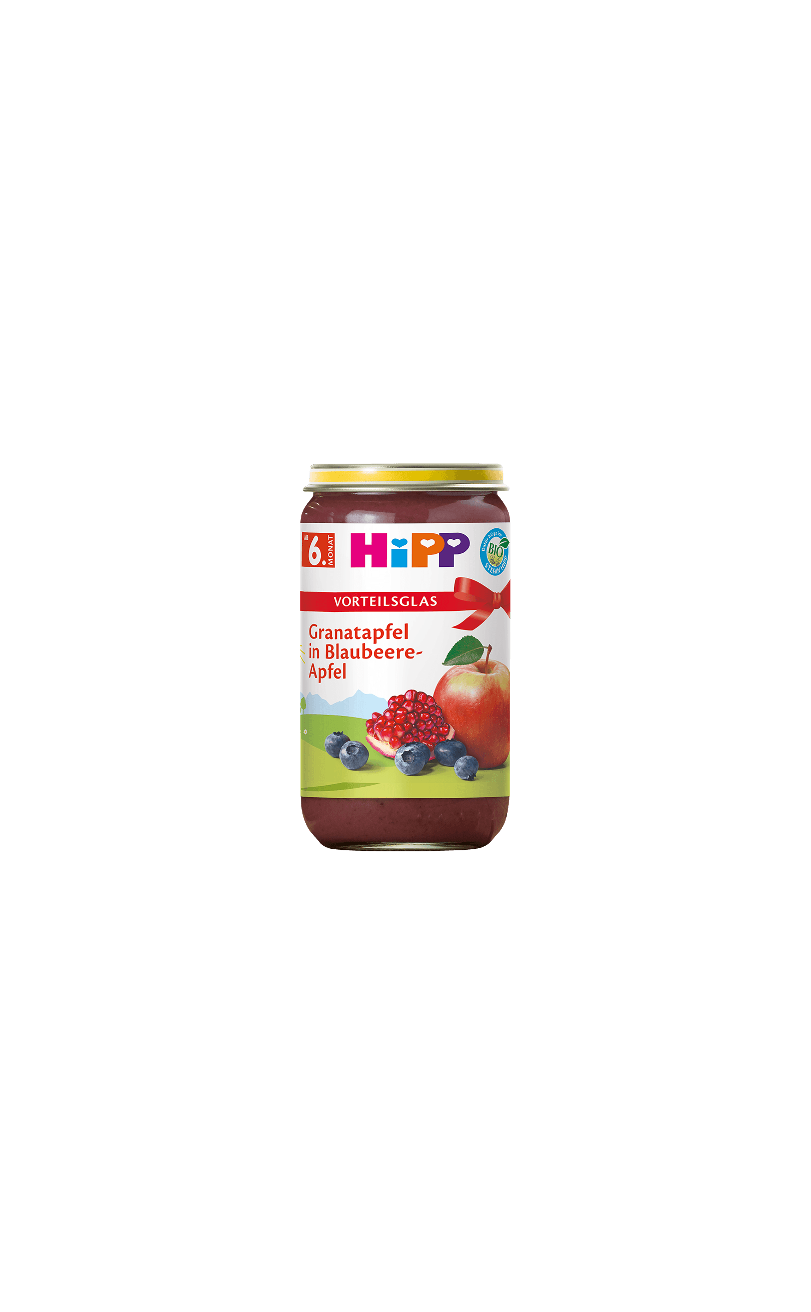 HiPP Bio Fruchtpüree im Glas, Sorte Granatapfel in Blaubeere-Apfel, ab 6. Monat