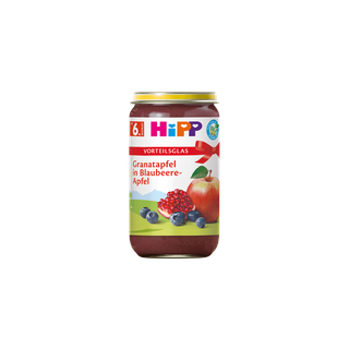 HiPP Bio Fruchtpüree im Glas, Sorte Granatapfel in Blaubeere-Apfel, ab 6. Monat
