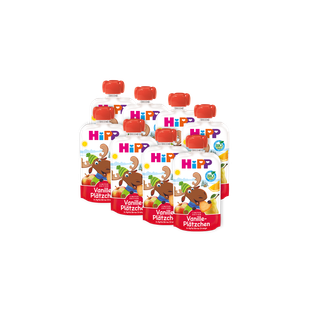8 HiPP Bio Quetschbeutel Vanille-Plätzchen in Apfel-Birne-Orange, je 100 g