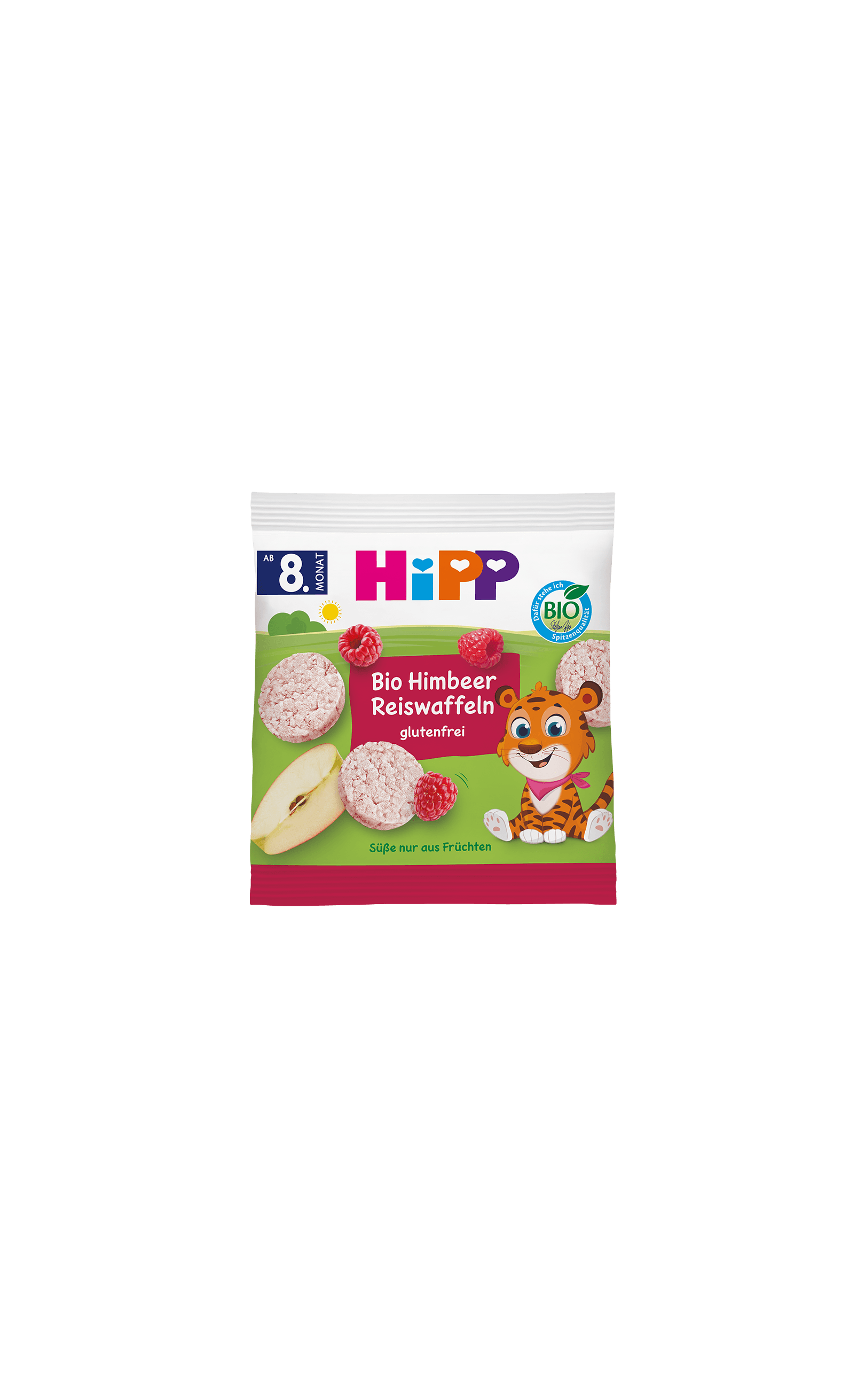 HiPP Bio Himbeer Reiswaffeln für Babys ab 8 Monaten, glutenfreie Reiswaffeln mit Himbeeren in bunter Tütenverpackung