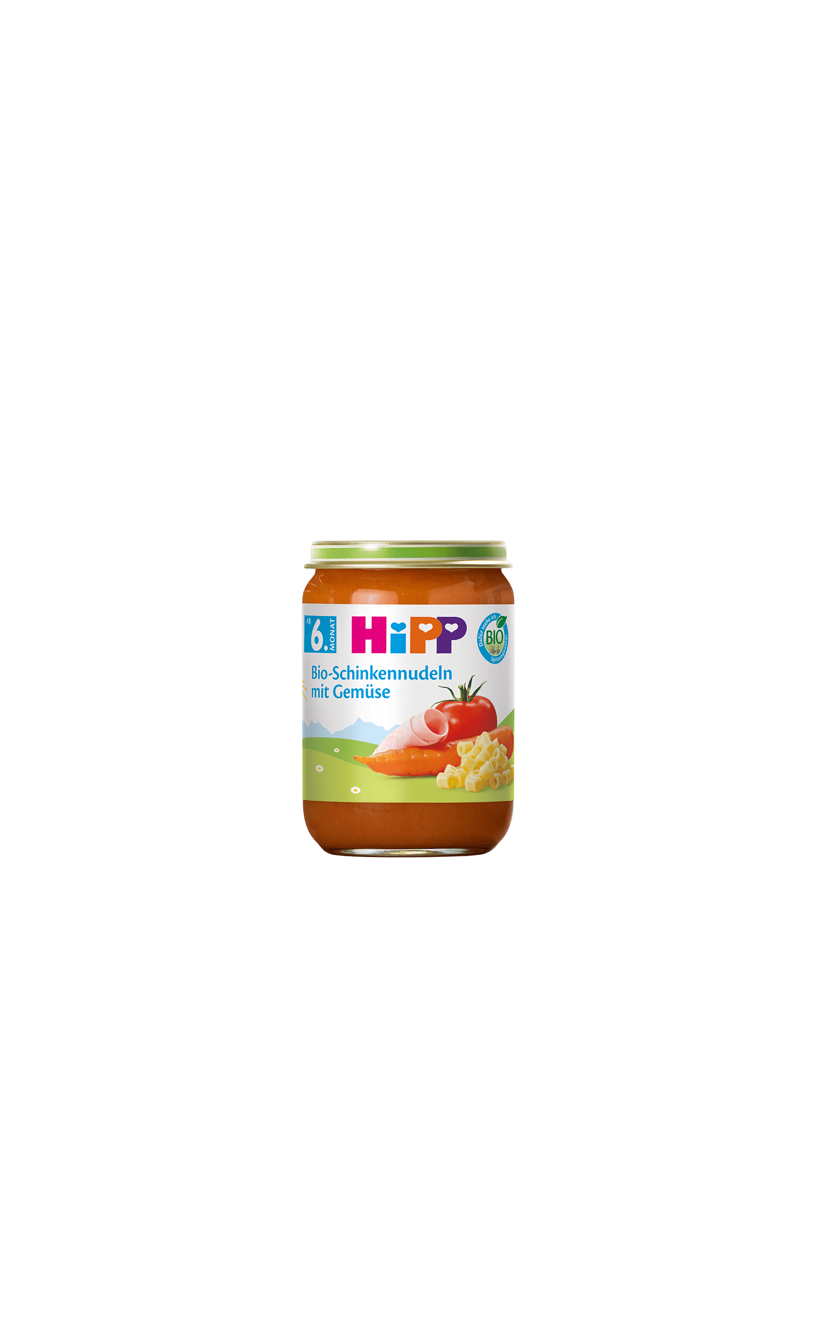 HiPP Bio-Schinkennudeln mit Gemüse 190g im Glas, Menü ab dem 6. Monat in Bio-Qualität