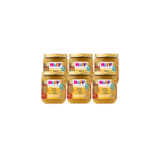 Sechserpack HiPP Bio-Frucht & Getreide Gläschen Mango Erdbeere Apfel mit Vollkorn, 6×160 g