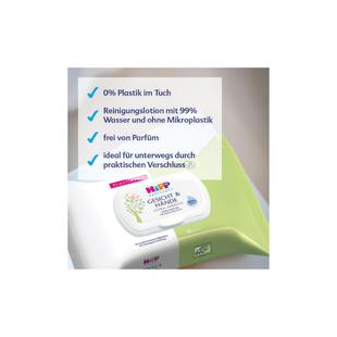 Verpackung von Feuchttüchern mit Text zu Inhaltsstoffen und Eigenschaften
