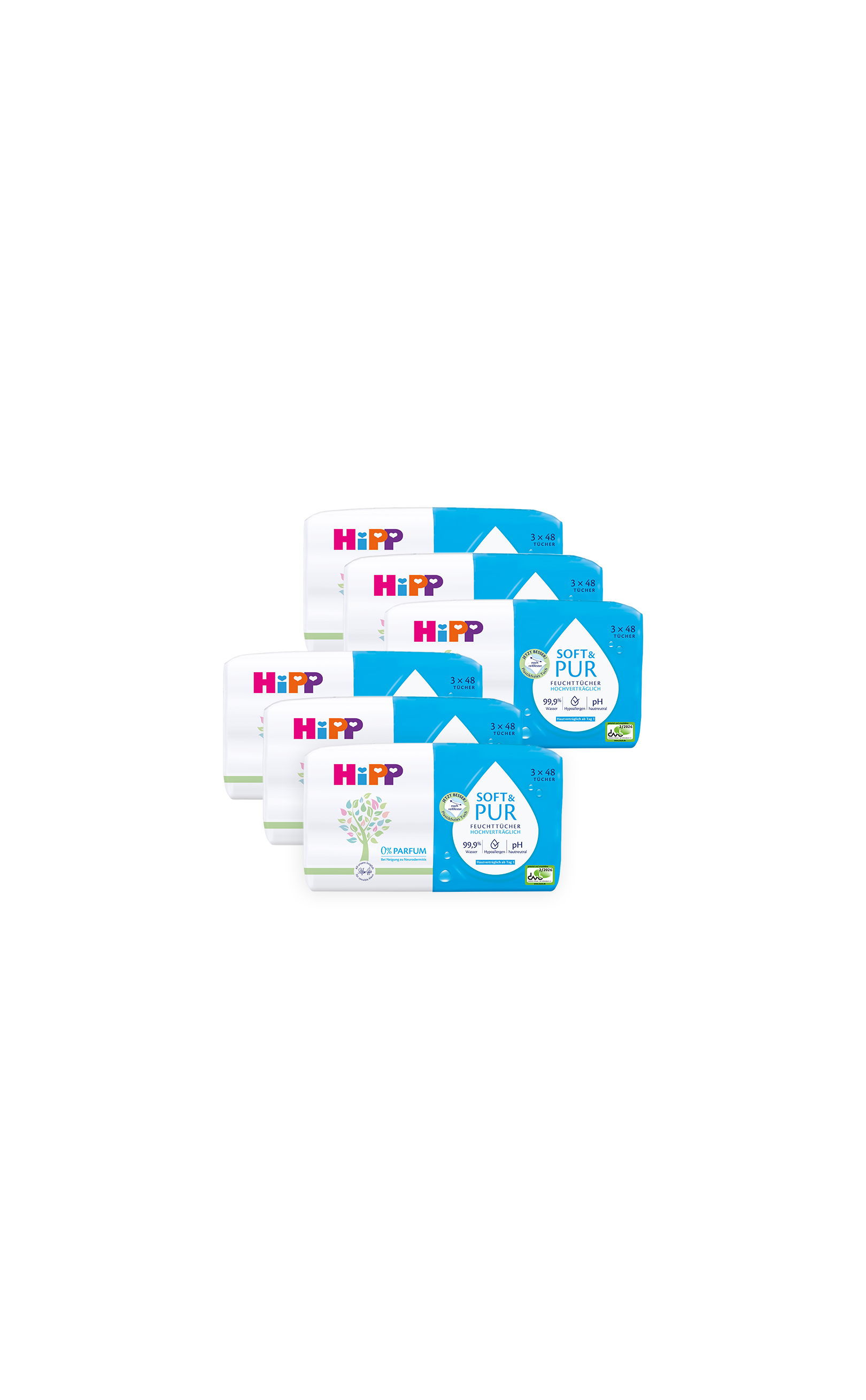 Vorratspack HiPP Soft & Pur Feuchttücher, 18 x 48 Stück, sanfte Reinigung für empfindliche Babyhaut