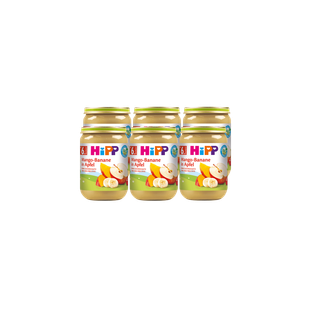 Sechserpack HiPP Bio-Babygläschen Mango-Banane in Apfel, 6×190 g, fruchtige Beikost ab dem 6. Monat