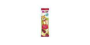 HiPP Leoparden Riegel Joghurt-Kirsch in bunter Kinderverpackung mit Leopard und Früchten auf weißem Hintergrund