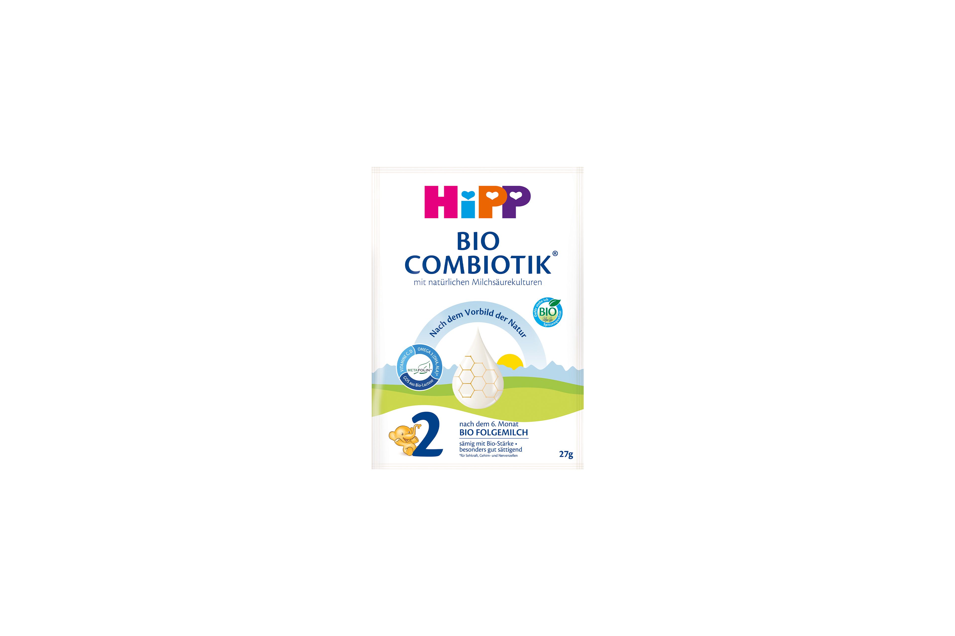 HiPP 2 Bio Combiotik Portionsbeutel, Bio-Folgemilch ab dem 6. Monat im einzelnen Sachet mit Bio- und Omega-3-Hinweisen