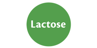Grünes rundes Piktogramm mit dem weißen Schriftzug 'Lactose'