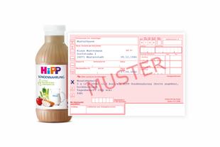 Ein beispielhaft ausgefülltes Rezeptmuster für die Verordnung HiPP Sondennahrung