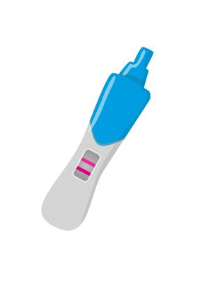 Ein blau-weißes Objekt mit einem rosafarbenen, rechteckigen Abschnitt, bei dem es sich um einen Schwangerschaftstest handelt.