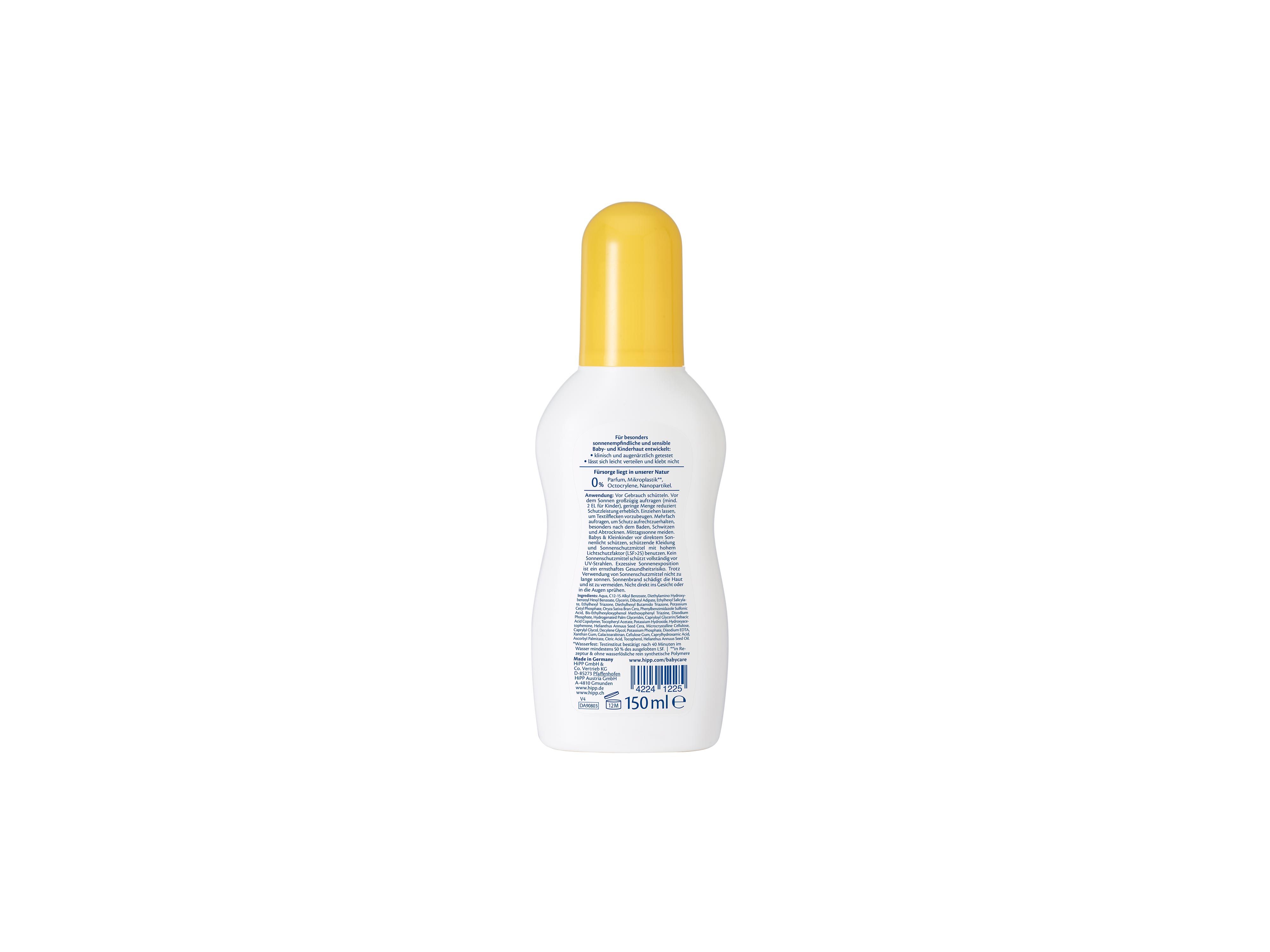 Rückseite einer weißen Plastikflasche mit gelbem Verschluss und kleinem Textblock