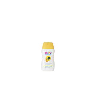 HiPP Babysanft Sonnenmilch LSF 50+ Mini mit gelbem Deckel auf schwarzem Hintergrund, Ultra Sensitiv für Babyhaut