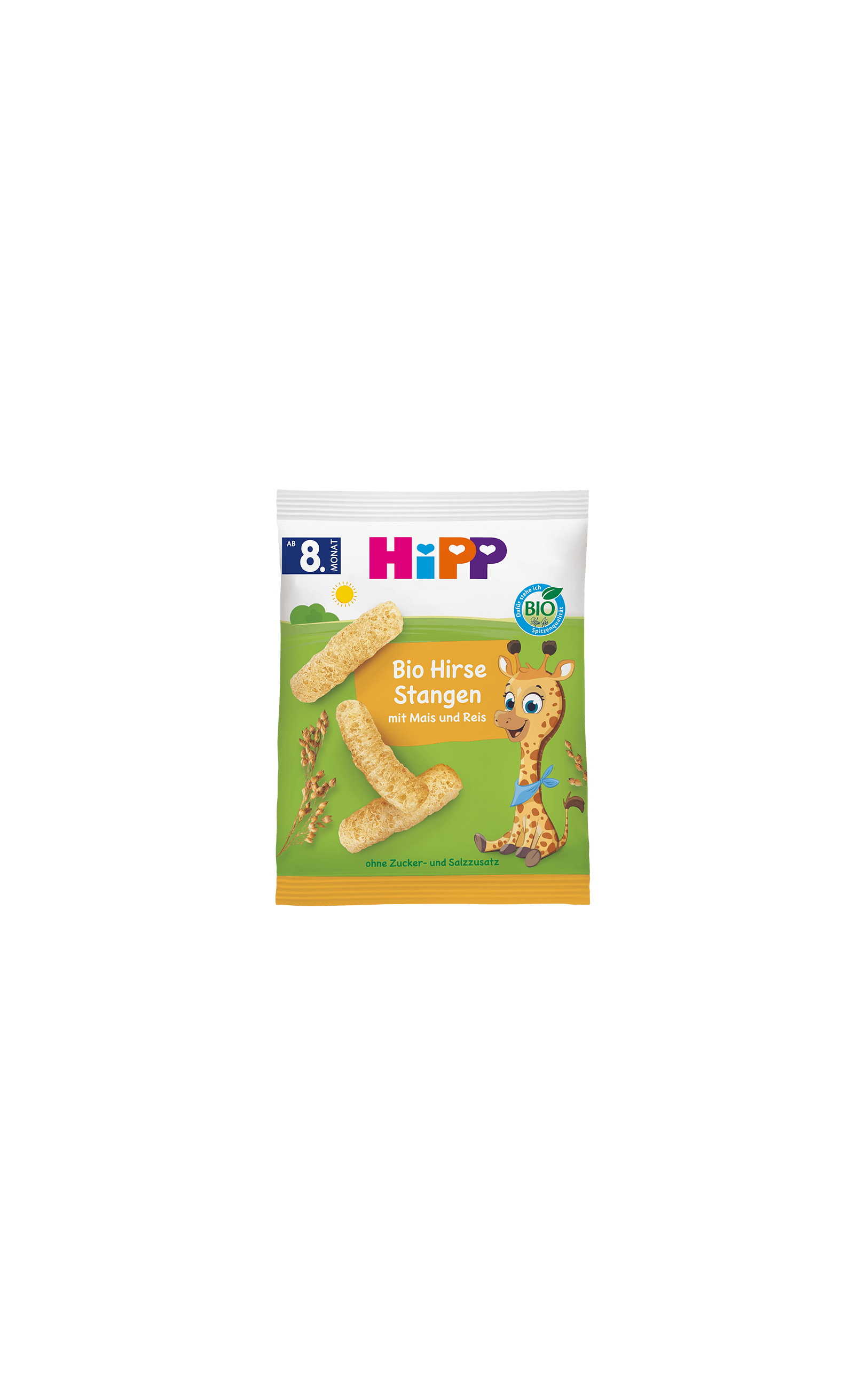 HiPP Bio Hirse Stangen Snackpackung mit Giraffenmotiv für Babys ab dem 8. Monat