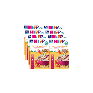 8er-Pack HiPP Guten Morgen Bio Beeren Müsli ab 10. Monat in bunten Frühstückspackungen