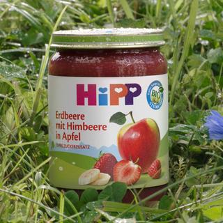 HiPP Gläschen steht im Gras