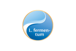 Rundes Logo mit blauem Verlauf und weißer Schrift 'L. fermentum'