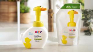 HiPP Kids soft & foamy handwash duck in a utility room next to a tap and sink
