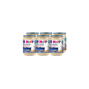 6er-Pack HiPP Gute Nacht Haferbrei pur im 190g-Glas, milder Abendbrei ohne Zuckerzusatz für Babys