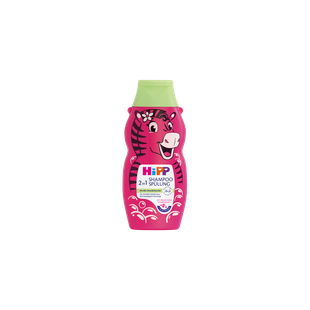 HiPP 2-in-1 Shampoo & Spülung mit Himbeerduft, 300 ml, in pinker Flasche mit Zebra-Motiv