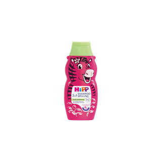 HiPP Shampoo & Spülung 2 in 1 mit Bio-Mandelextrakt in pinker Zebrapferd-Flasche, 300 ml