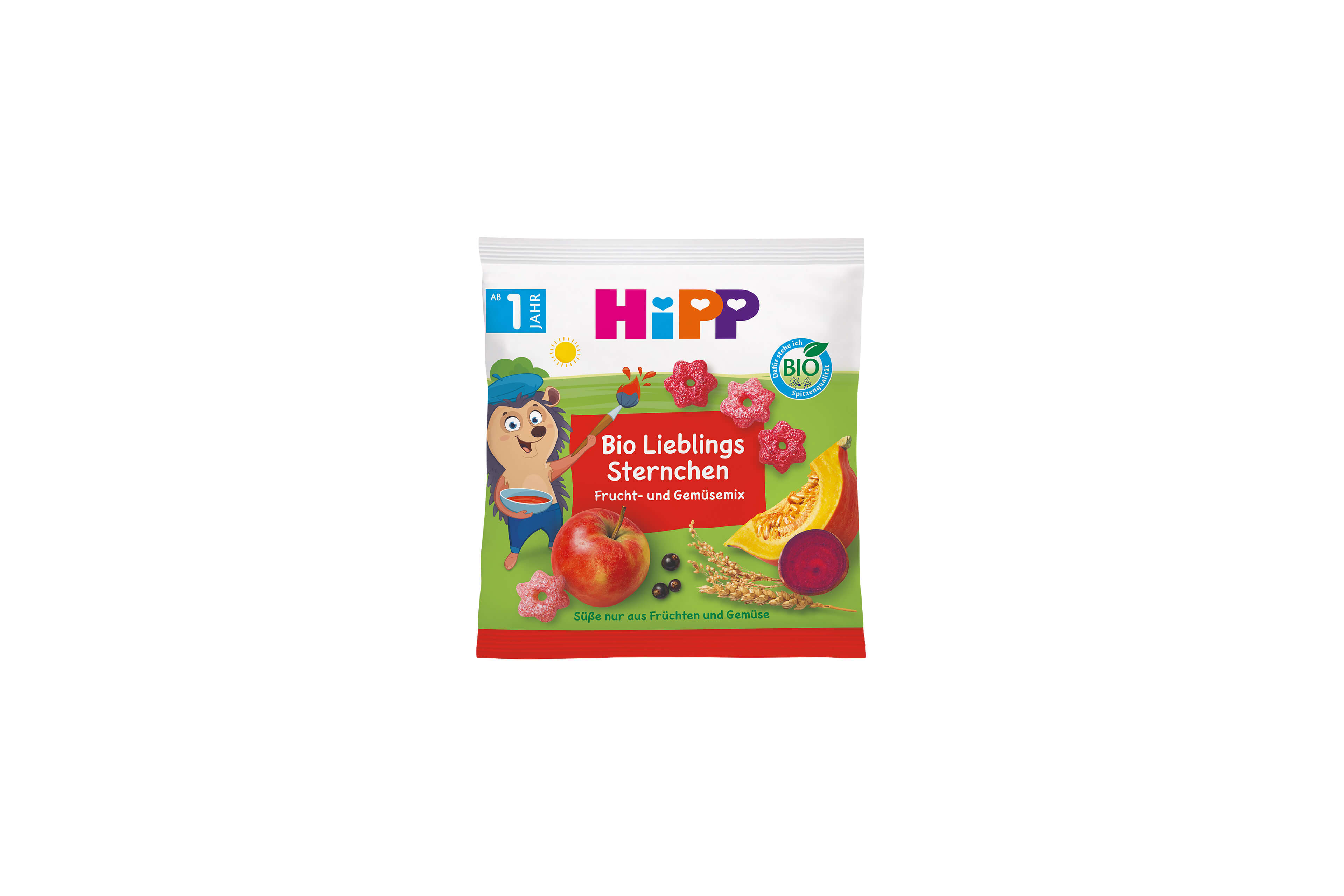 HiPP Bio Lieblings Sternchen Snackpackung mit Frucht-Gemüse-Sternchen, Apfel, Kürbis und Beere, geeignet ab 1 Jahr