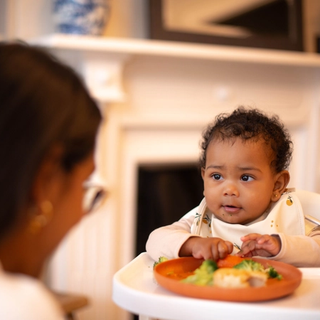 Mum feeding baby in highchair
