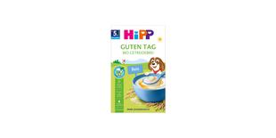 HiPP Guten Tag Bio Getreidebrei Reis Packung mit Schüssel Reisbrei, Bio-Siegel und Hinweis ohne Zuckerzusatz
