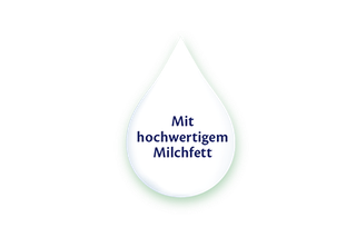 Tropfen-Abbildung mit Text: Mit hochwertigem Milchfett