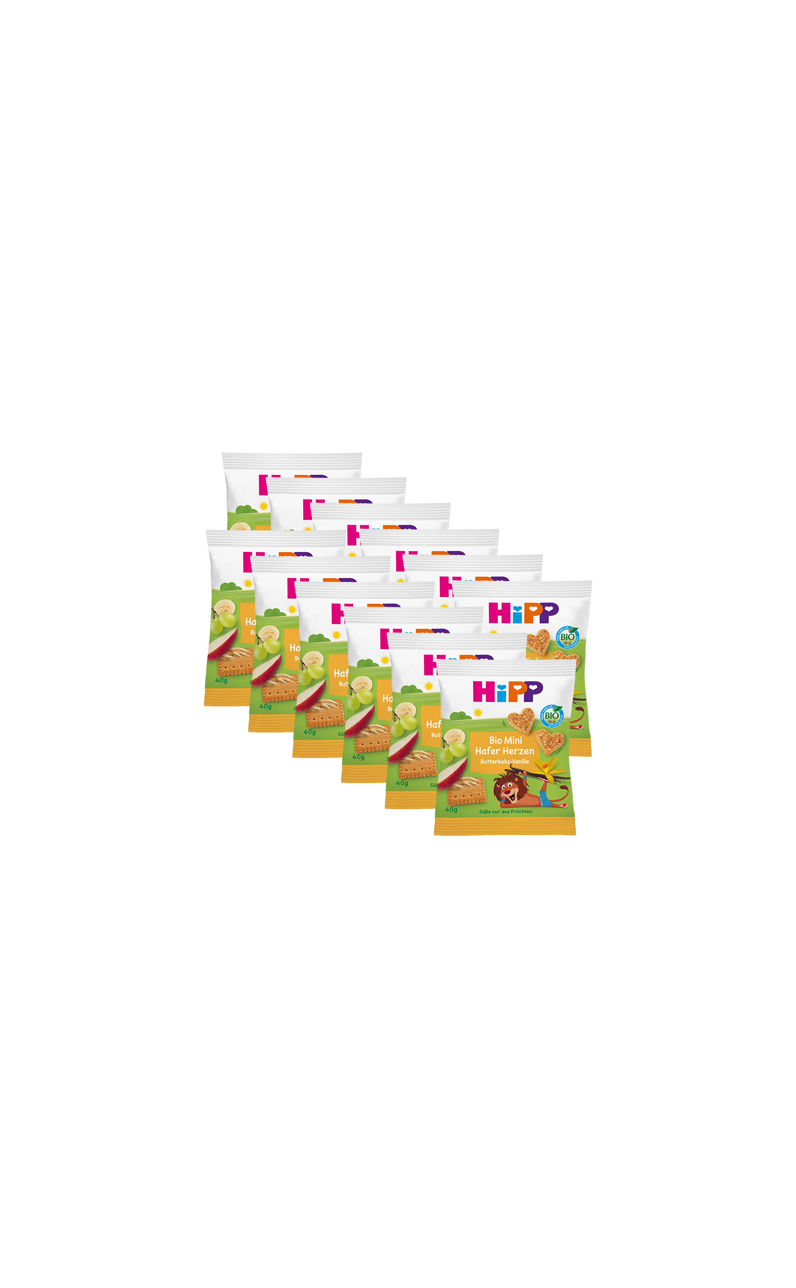12er Pack HiPP Bio Mini Hafer Herzen Butterkeks-Geschmack in 40g-Beuteln für kleine Kinder-Snacks