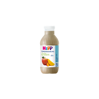 HiPP Sondennahrung 1,0 kcal/ml in 500-ml-Flasche mit Apfel-Mango-Geschmack auf weißem Hintergrund