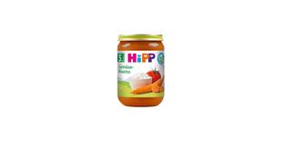 HiPP Gemüse-Risotto Bio-Gemüsebrei im 190g-Glas für Babys ab dem 5. Monat, mit Karotte, Tomate und Reis auf dem Etikett