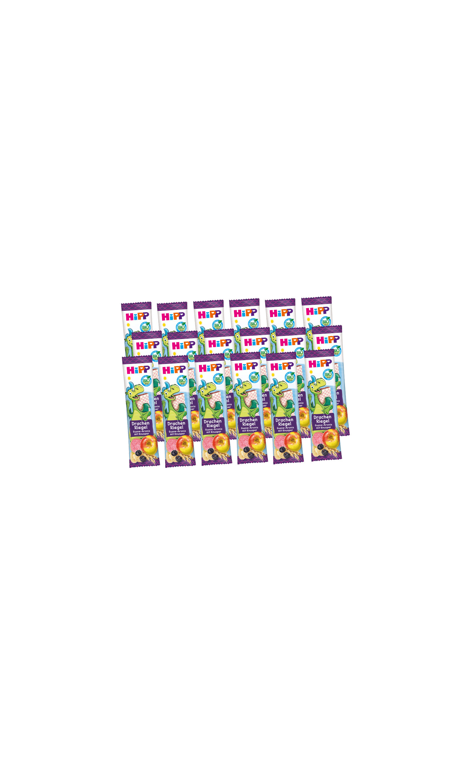 18er Pack HiPP Drachen-Riegel für Kinder, fruchtige Bio-Snacks in bunten 30g-Riegeln mit Drachenmotiv
