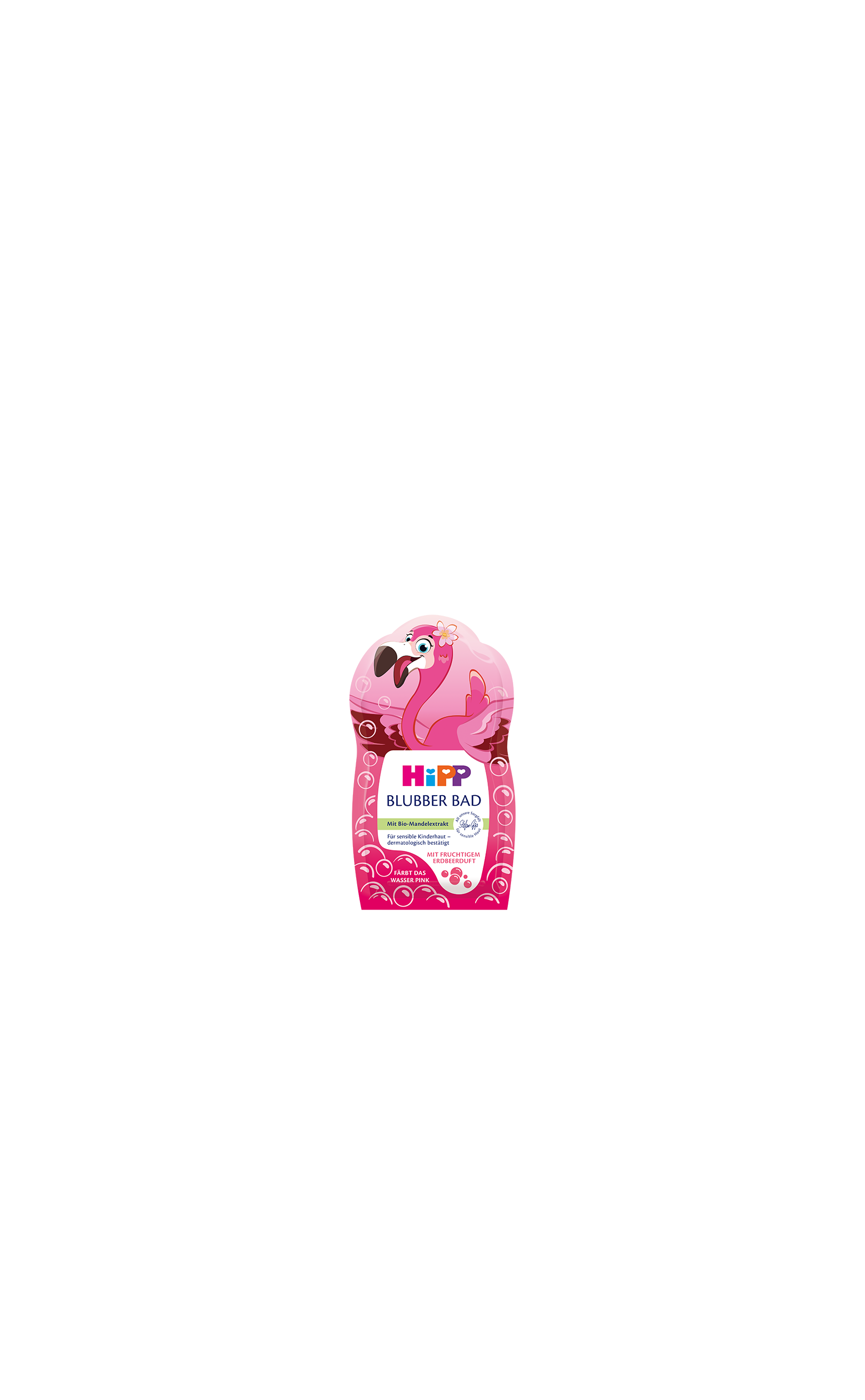 HiPP Blubber Bad mit Bio-Mandelextrakt und Erdbeerduft, 40 ml, in pinker Flamingo-Verpackung